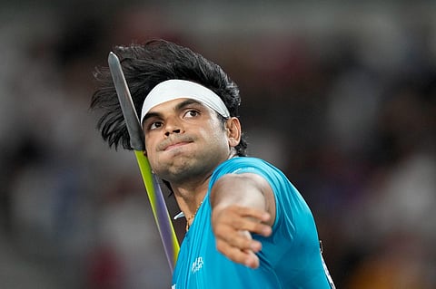Neeraj Chopra fouled his two attempts and his best effort of the day came in the second throw, with the series reading foul, 83.80m, 81.37m, foul, 80.74 and 80.90m. (AP Photo/Matthias Schrader)