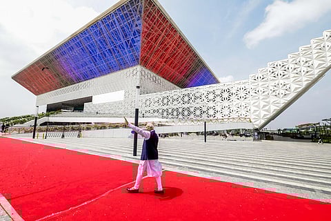 Prime Minister Narendra Modi during the inauguration of the first phase of the India International Convention and Expo Centre (IICC), in New Delhi on Sunday. (Photo | ANI)