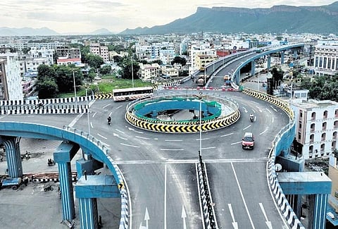 A bird’s eye view of Srinivasa Sethu in Tirupati. The `650-crore flyover is expected to ease traffic woes in the rapidly growing temple town | Express