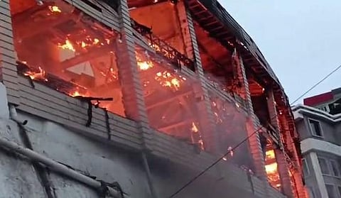 Fire breaks out at Sidus Rink Hotel in Mussoorie (Photo | PTI Twitter)