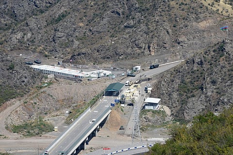 FILE - Azerbaijani checkpoint at the entry of the Lachin corridor, the Armenian-populated breakaway Nagorno-Karabakh region's only land link with Armenia, Aug 30, 2023. (Photo | AFP)