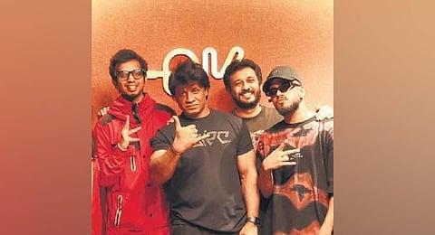 MC Bijju, Rahul Dit-O, along with actor Vijay Kumar and composer Charan Raj.