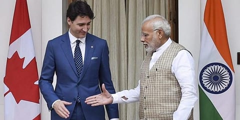PM Narendra Modi (R) with Canada PM Justin Trudeau (File Photo | PTI)