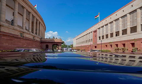 The old and new Parliament House, in New Delhi, Monday, Sept. 18, 2023. (Photo | PTI)