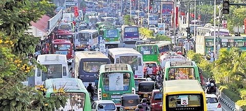 Heavy traffic at the East Fort stretch is a common sight in the capital city| B P Deepu