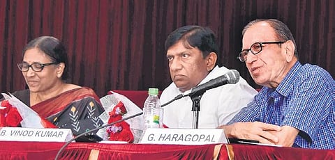 Representational image of Prof G Haragopal delivering a lecture in Hyderabad