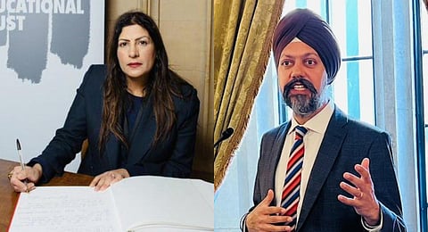 A collage of British Sikh lawmakers Preet Kaur Gill (L) and Tanmanjeet Singh Dhesi, used for representational purposes only. (Photo | AP)