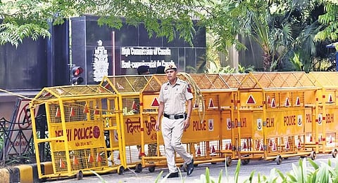 Security beefed up around the High Commission of Canada, New Delhi. (Photo | Parveen Negi, EPS)