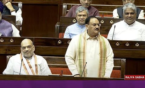 BJP president JP Nadda speaking in the Rajya Sabha. (Photo | Screengrab from Sansad TV)