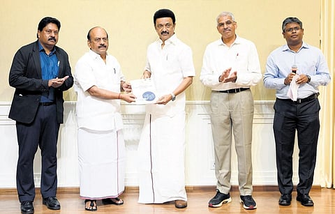Chief Minister MK Stalin releasing the ‘Tamil Nadu Startup and Innovation Policy 2023’ in Chennai on Wednesday | express