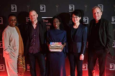 Booker Prize for fiction judges: UK actress Adjoa Andoh, UK actor and author Robert Webb, Canadian author Esi Edugyan, Hong Kong poet Mary Jean Chan and author James Shapiro. (AFP)
