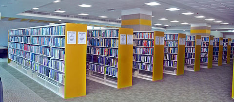 Books are kept in racks at Anna Centenary Library, Kotturpuram, Chennai. (Express)