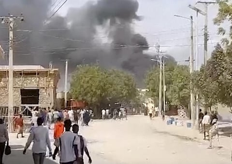 In this grab taken from video, smoke billows after an explosion in Beledweyne, Somalia, Saturday, Sept. 23, 2023. (Photo | AP)