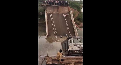 The bridge was barricaded to prevent the movement of heavy vehicles (Photo | Twitter)