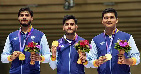 In one of the most dominating displays seen by Indian air rifle shooters in multi-discipline events, the 19-year-old Rudrankksh shot a superb 632.5, Tomar 631.6 and Panwar 629.6. (PTI)