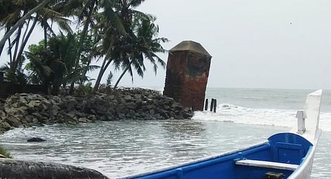 The century-old lamp tower situated on the shores of Maruthadi in Kollam district