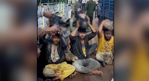 The men who transported the meat were forced to carry the heads of the chopped cattle on their heads.(Photo | Screengrab -X(Formerly known as Twitter)