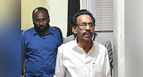 M K Kannan coming out of the ED office in Kochi after the interrogation