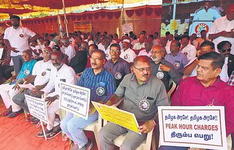MSMEs taking part in a protest in Madurai on Monday. (Photo | KK Sundar)