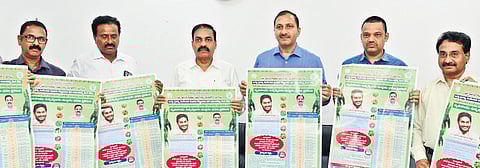 Minister for Agriculture Kakani Govardhan Reddy releases a wall poster of the Minimum Support Prices (MSP) for various crops on Tuesday | Express