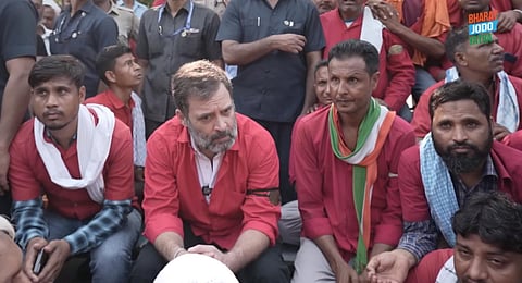 A screengrab from a video featuring Congress leader Rahul Gandhi interacting with porters at the Anand Vihar railway station in New Delhi, Sept 21, 2023. (Credits | Rahul Gandhi via X)