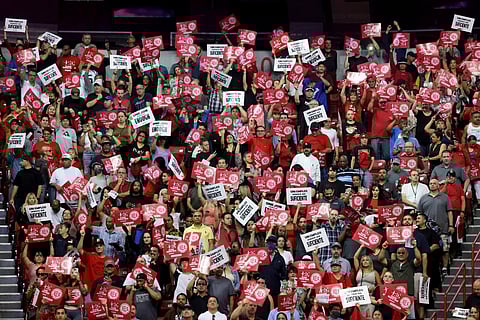 Culinary Union members rally ahead of a strike vote on Tuesday, September 26, 2023, at Thomas & Mack Center on the UNLV campus in Las Vegas. (Photo | AP)