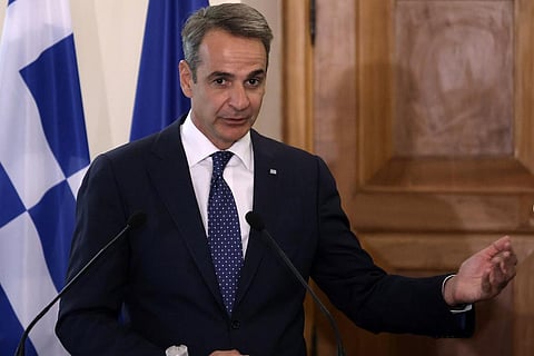FILE - Greek Prime Minister Kyriakos Mitsotakis addresses the media at the Presidential Palace in Nicosia, Cyprus, on Monday, July 31, 2023. (Photo | AP)