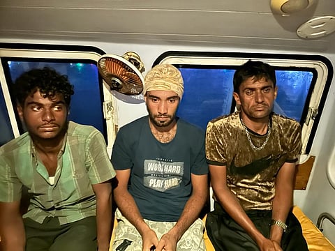 Three of the men who were arrested near Okha in Gujarat (Photo | Express)