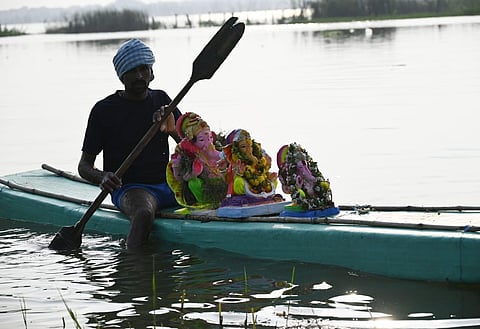 Immersion of Lord Ganesh idols at Kothapalli lake in Karimnagar (Express)