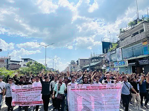 Students taking out a protest march in Manipur (Photo | Special arrangement)