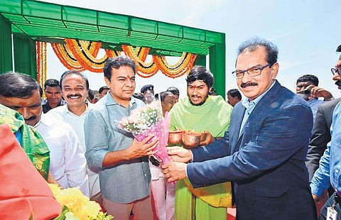 Industries Minister KT Rama Rao participates in the groundbreaking ceremony of Kitex’s second cluster at Seetharampur in Rangareddy district on Thursday
