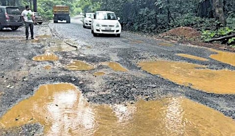 The Belagavi-Panaji road via Chorla Ghat near Kankumbi is riddled with huge potholes | Express