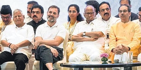 Opposition leaders at the INDIA alliance conclave in Mumbai on Friday | PTI