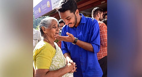LDF candidate Jaick C Thomas meets an elderly voter. | Vishnu Prathap