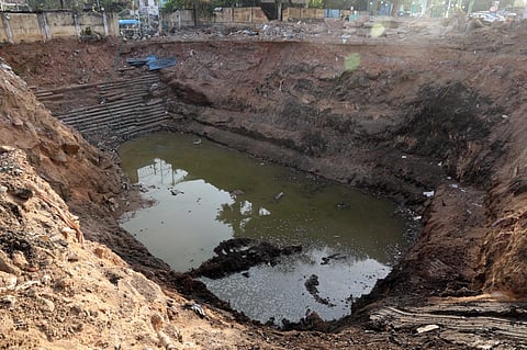 The historic stepwell in Gudimalkapur Flower Market in Hyderabad. (Photo | Sri Loganathan Velmurugan)