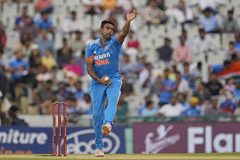FILE - Ravichandran Ashwin bowls during the first one-day international match between Australia and India in Mohali, Sept. 22, 2023. (Photo | AP)