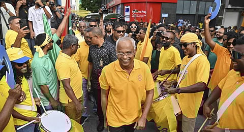 Maldives' incumbent President Ibrahim Mohamed Solih, participates in a rally as he concludes his campaign for the second round of presidential election in capital Male. (Photo | AP)
