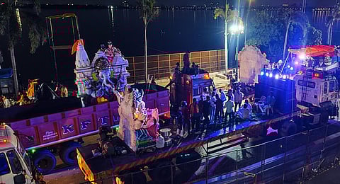 Ganesh idols immersion continue on second day night at NTR Marg in Hyderabad on Friday | Vinay Madapu