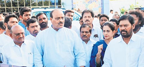 State TDP chief K Atchannaidu speaks to the media at Kadapa airport | Express