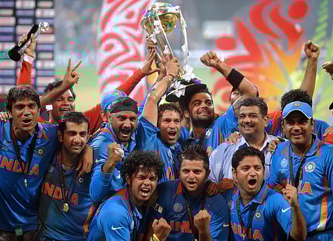 The 2011 Cricket World Cup winning moment.