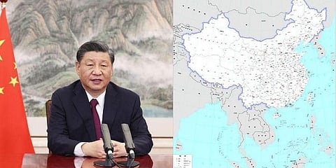 A collage of Chinese President Xi Jinping and Beijing's new 'standard map', used for representational purposes only.