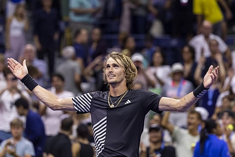 Germany's Alexander Zverev celebrates his win against Italy's Jannik Sinner during the US Open tennis tournament men's singles. (Photo | AFP)