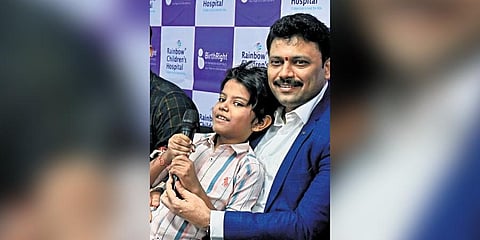 Nehan Arya, who hails from Khammam in Telangana, at a press meet in Rainbow Children’s Hospital I Prasant Madugula