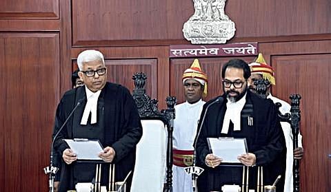 Chief Justice S Talapatra administers oath to Justice SS Mishra, Justice AC Behera | Express