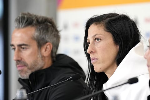 Spain's Jennifer Hermoso, right, and head coach Jorge Vilda at a press conference ahead of the Women's World Cup semifinal (File photo | AP)