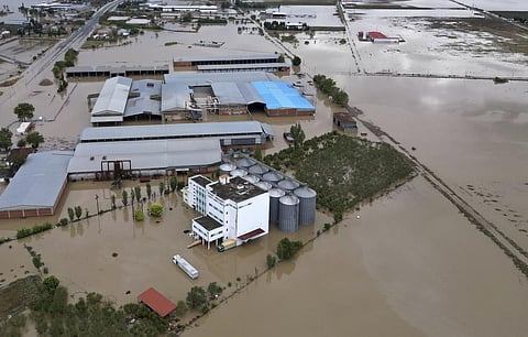 Floodwaters and mud cover the land after the country's record rainstorm, in Larissa, Thessaly region, central Greece. (Photo | AP)