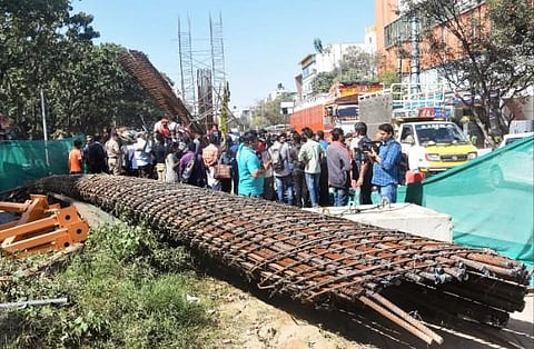 A software engineer and her two-year-old child were crushed by an under-construction pillar that collapsed at a metro construction site in Bengaluru in January, 2023 | Express