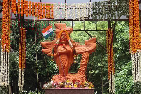 Lieutenant Governor Dr Tamilisai Soundararajan unveiled a Bharat Mata statue, a design originally conceived by Subramaniya Bharathi | Express