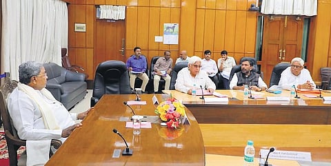 File photo: Chief Minister Siddaramaiah holds a meeting with Law and Gadag District in-charge Minister HK Patil in Bengaluru | Express