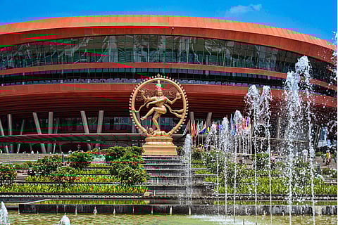 The Bharat Mandapam in Delhi's Pragati Maidan where the G20 summit will be held on Sept. 9 and 10, 2023. (Photo | PTI)